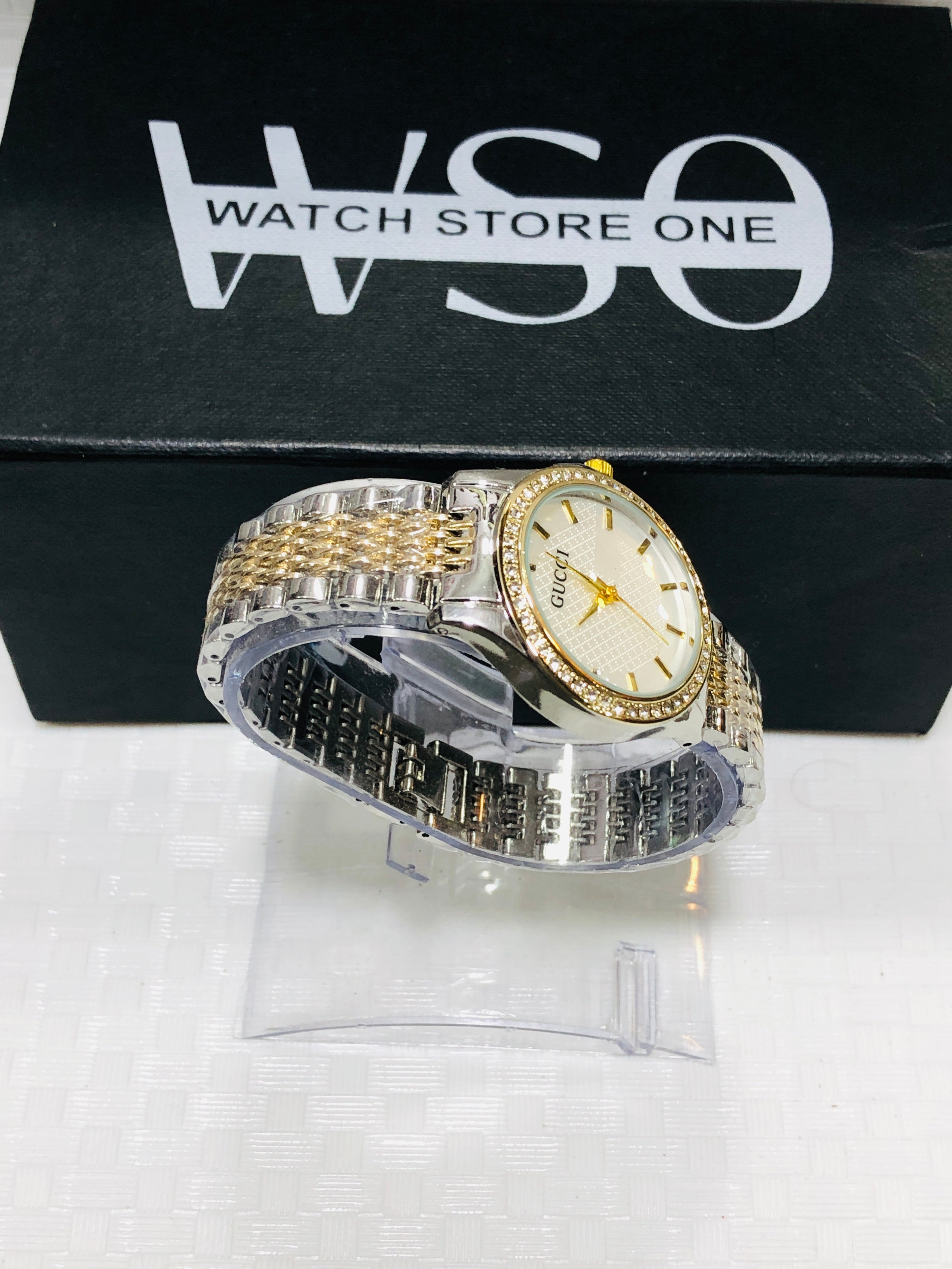 Gucci women premium watch totone white