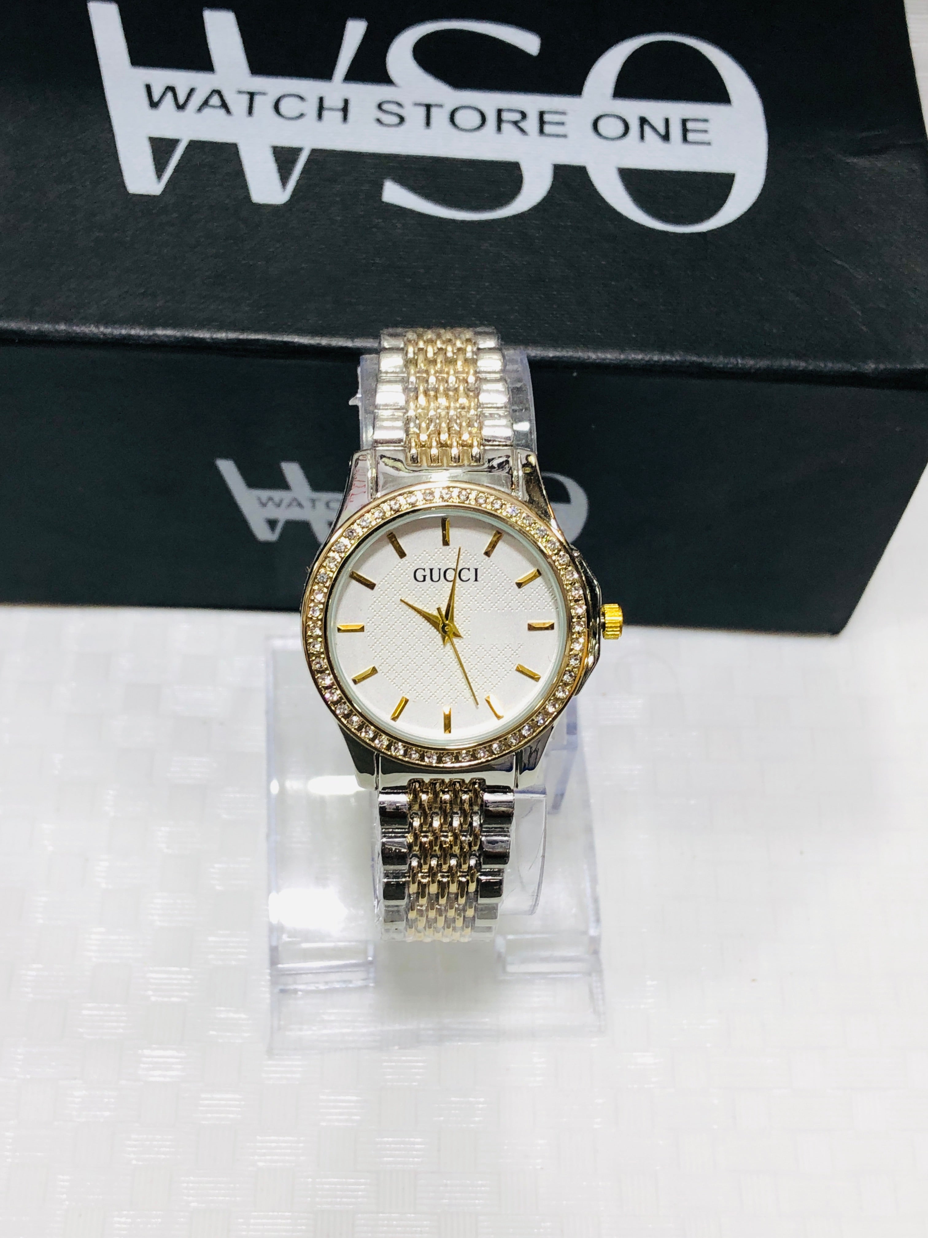 Gucci women premium watch totone white