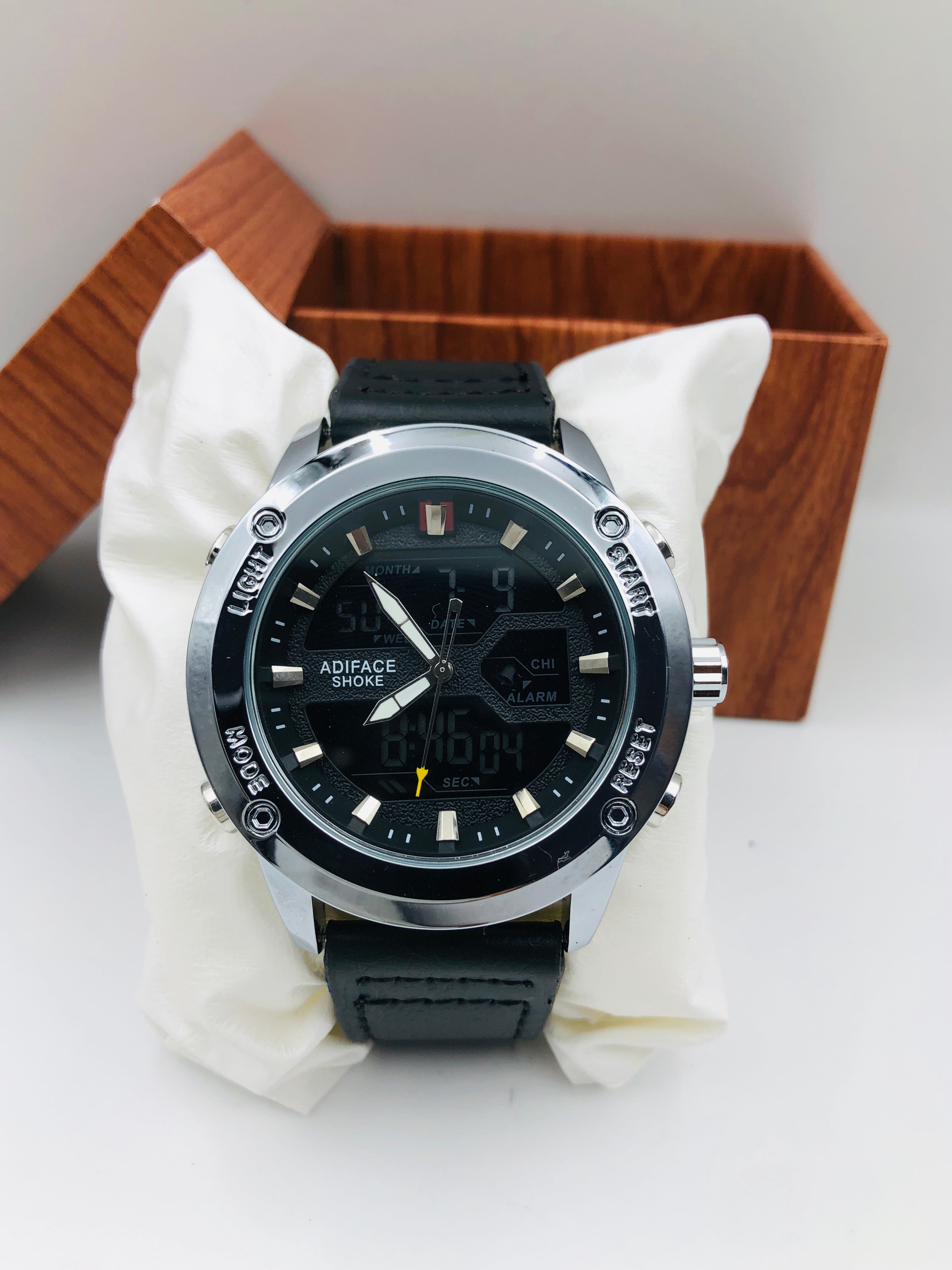 Adiface Dual Time - Article #694 - Black Strap - Silver Dial